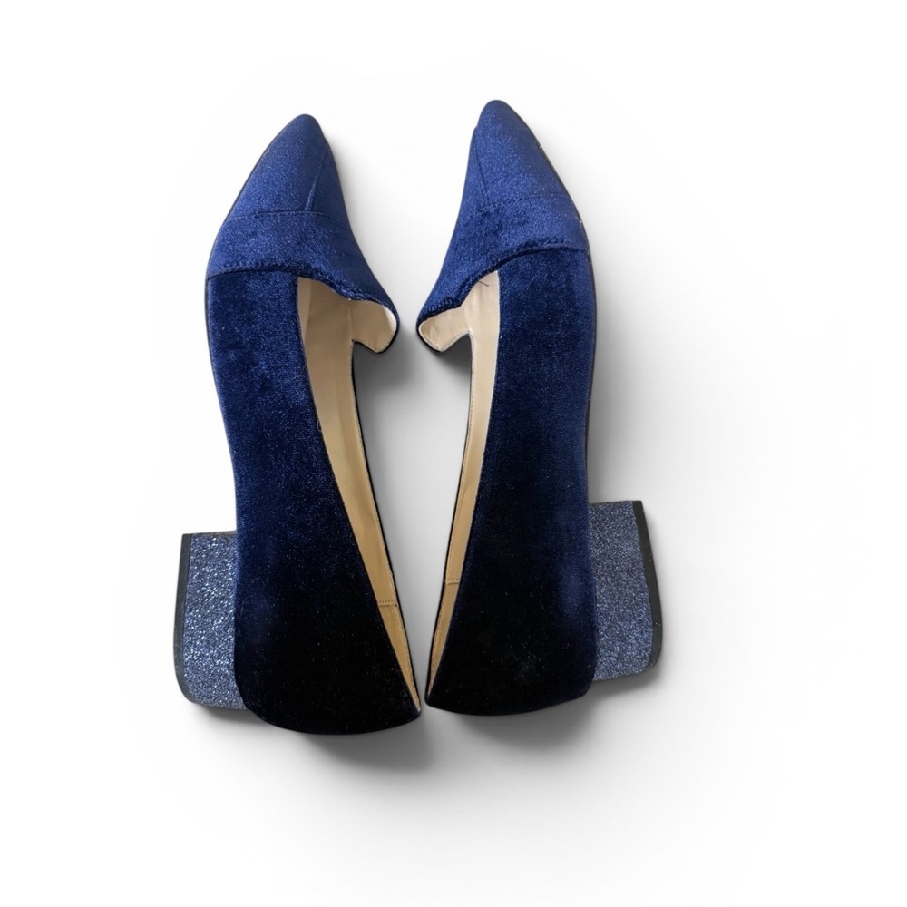 NWOB Cole Haan Marlee Skimmer Loafers Women 11B Navy Velvet Glitter Heel Preppy - Picture 5 of 11